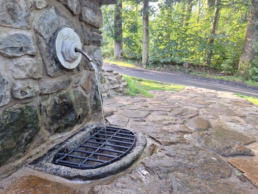 Byla vyměněna výtoková trubka, obnoven mramorový prvek a doplněna kovaná mříž.